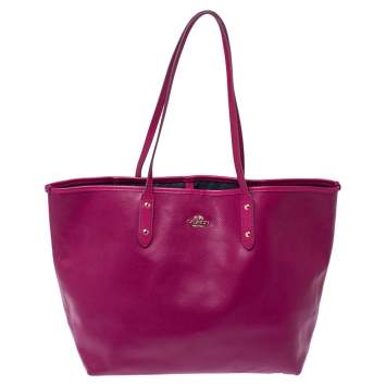 Pre Owned Coach Magenta Leather City Tote