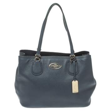 Pre Owned Coach Navy Blue Leather Kitt Carryall Satchel