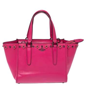 Pre Owned Coach Dahlia Leather Floral Rivets Detail Mini Crossbody Bag