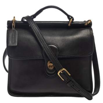 Pre Owned Coach Black Leather Vintage Willis Top Handle Bag