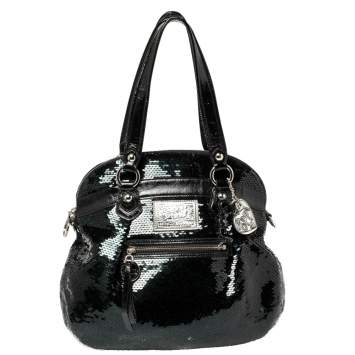 Pre Owned Coach Petroleum Green Sequin Poppy Spotlight Satchel