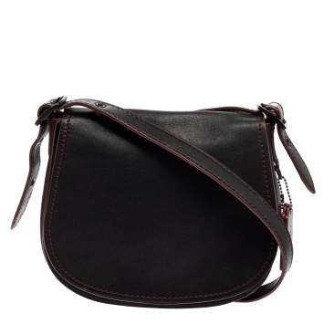 Pre Owned Coach Black Leather Saddle Crossbody Bag