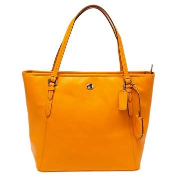 Pre Owned Coach Orange Leather Peyton Zip Tote