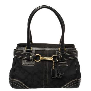 Coach Black Signature Canvas and Leather Hampton Tote