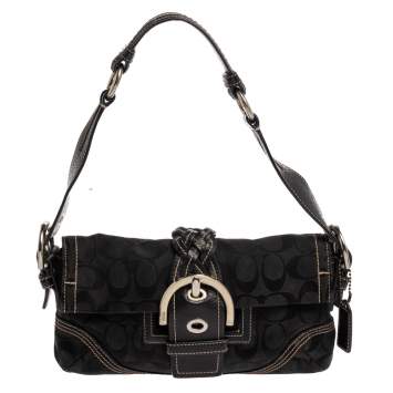 Pre Owned Coach Black Canvas and Leather Signature Buckle Shoulder Bag
