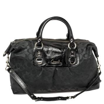 Pre Owned Coach Black Signature Canvas and Glazed Leather Ashley Satchel