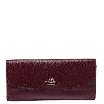 Pre Owned Coach Burgundy Leather Flap Continental Wallet 