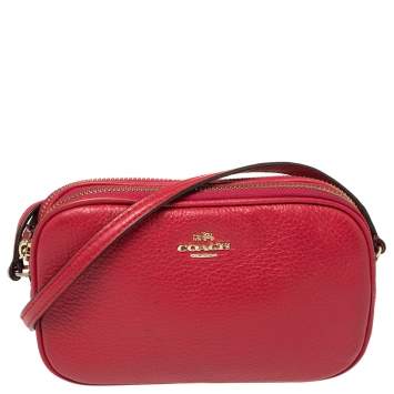 Pre Owned Coach Red Leather Double Zip Camera Crossbody Bag