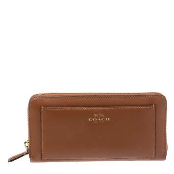 Pre Owned Coach Brown Leather Zip Around Wallet