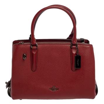Pre Owned Coach Red Leather Brooklyn Carryall Satchel