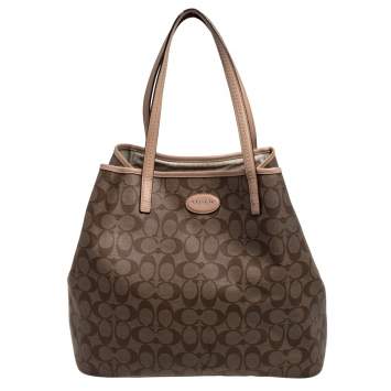 Pre Owned Coach Beige/Brown Signature Canvas and Leather City Zip Top Tote