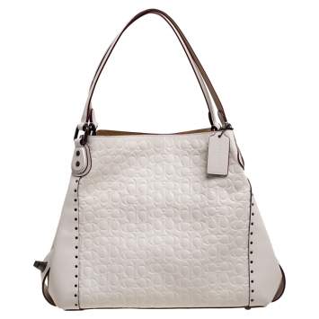 Pre Owned Coach Cream Signature Embossed Leather Edie 31 Shoulder Bag