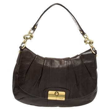Pre Owned Coach Dark Brown Leather Kristin Hobo 