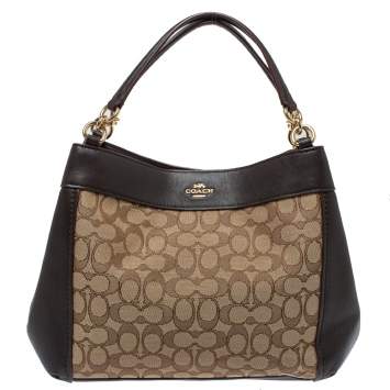 Pre Owned Coach Beige/Brown Signature Canvas and Leather Crossbody Bag