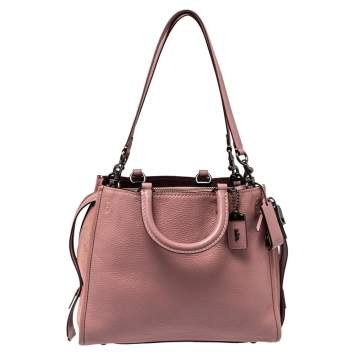 Pre Owned Coach Pink Pebble Leather and Suede Rogue Tote