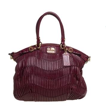 Pre Owned Coach Burgundy Pleated Leather Sophia Madison Satchel