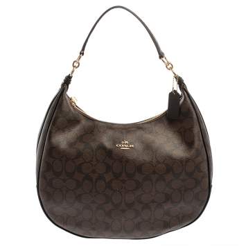 Pre Owned Coach Brown/Black Signature Coated Canvas and Leather Harley Hobo