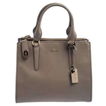 Pre Owned Coach Grey Leather Crosby Carryall Double Zip Tote