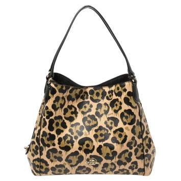 Pre Owned Coach Black/Brown Leopard Print Leather Edie Shoulder Bag