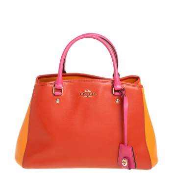 Pre Owned Coach Tri Color Grained Leather Sage Carryall Satchel