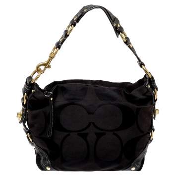 Pre Owned Coach Black Signature Canvas and Leather Carly Hobo