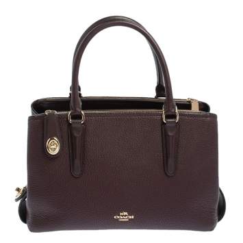 Pre Owned Coach Plum Leather Brooklyn Carryall Satchel