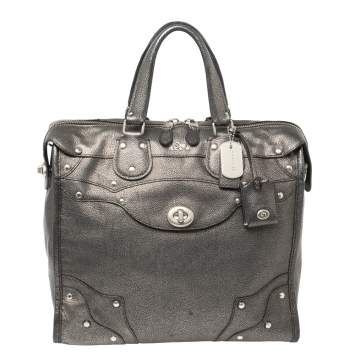 Pre Owned Coach Metallic Grey Textured Leather Rider 33 Satchel