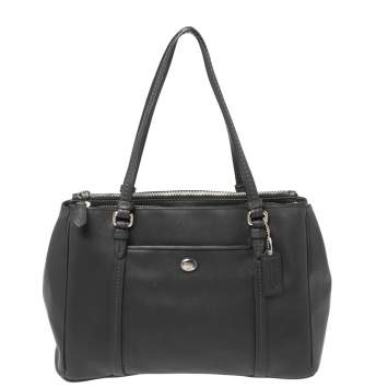 Pre Owned Coach Black Leather Peyton Double Zipper Tote