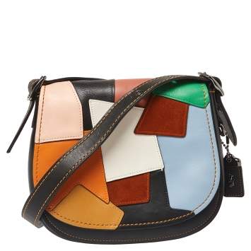 Pre Owned Coach Multicolor Leather and Suede Patchwork Saddle 23 Crossbody Bag