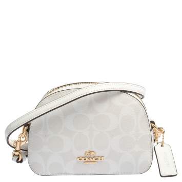 Pre Owned Coach White Signature Coated Canvas Mini Serena Crossbody Bag