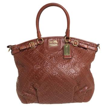 Pre Owned Coach Brown Leather Criss Cross Madison Satchel