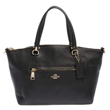 Pre Owned Coach Black Leather Zipper Tote