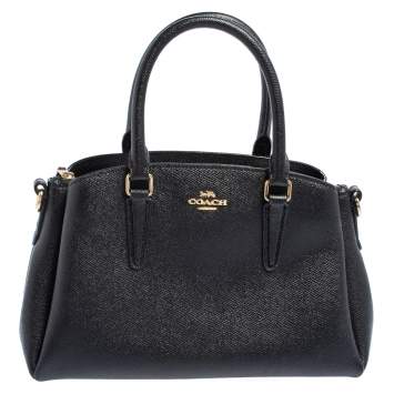 Pre Owned Coach Black Grained Leather Sage Carryall Satchel 