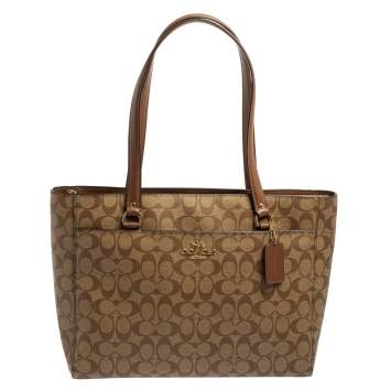 Pre Owned Coach Beige/Brown Signature Coated Canvas and Leather Addison Tote
