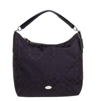 Pre Owned Coach Black Signature Canvas Hobo