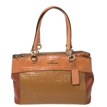 Pre Owned Coach Multicolor Croc Embossed Leather Mini Brooke Carryall Satchel