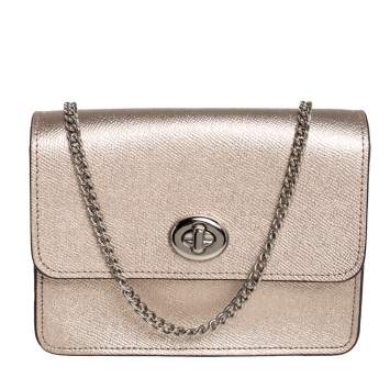 Pre Owned Coach Metallic Rose Gold Leather Bowery Shoulder Bag