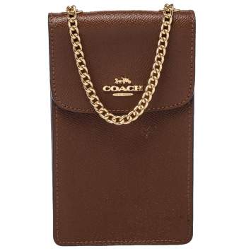 Pre Owned Coach Brown Saffiano Leather North/South Phone Crossbody Bag