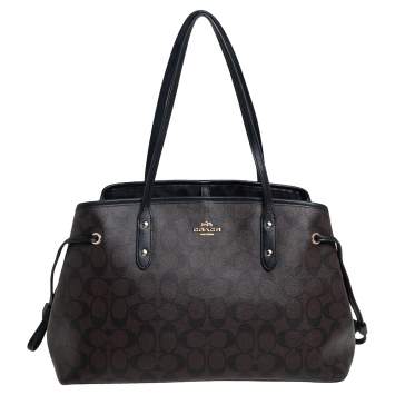 Pre Owned Coach Dark Brown/Black Signature Coated Canvas and Leather Drawstring Carryall Satchel