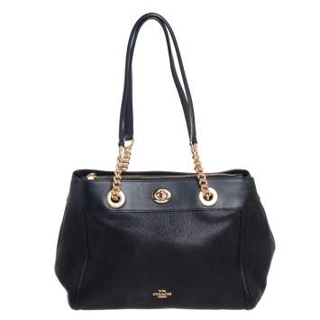Pre Owned Coach Black Leather Turnlock Edie Carryall Shoulder Bag
