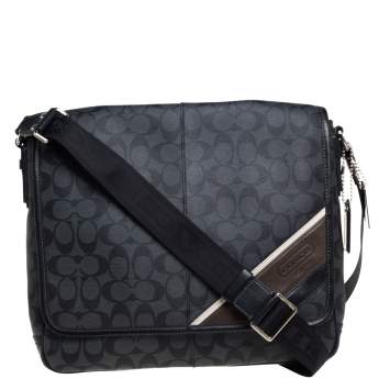 Pre Owned Coach Black/Grey Coated Canvas and Leather Messenger Bag
