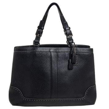 Pre Owned Coach Black Leather Hampton Tassel Tote