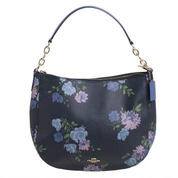 Pre Owned Coach Blue Floral Print Leather Elle Hobo