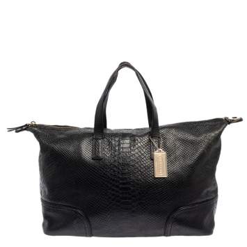 Pre Owned Coach Black Python Embossed Leather Convertible Satchel
