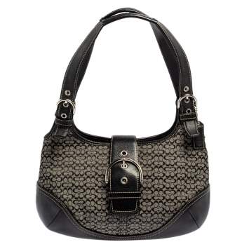 Pre Owned Coach Grey/Black Signature Canvas and Leather Soho Hobo