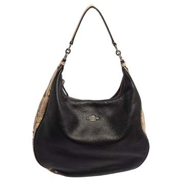 Pre Owned Coach Beige/Black Leather and Python Embossed Leather Harley hobo