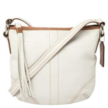 Pre Owned Coach White Leather Small Tassel Crossbody Bag