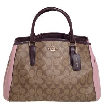 Pre Owned Coach Multicolor Signature Coated Canvas and Leather Sage Carryall Satchel 