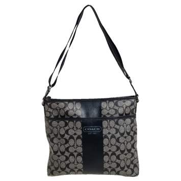 Pre Owned Coach Black Signature Coated Canvas and Leather Heritage Messenger Bag