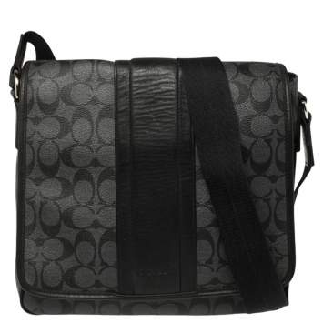 Pre Owned Coach Black/Grey Coated Canvas and Leather Messenger Bag